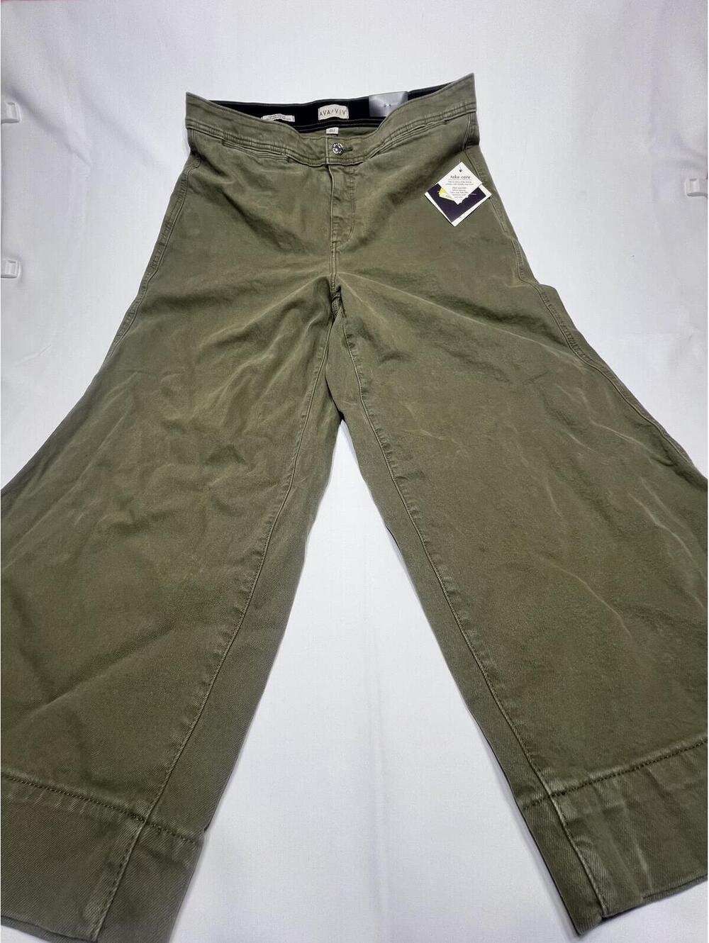 Size 17 AVA & VIV Olive Green High Rise Wide Leg Pants Size 17
